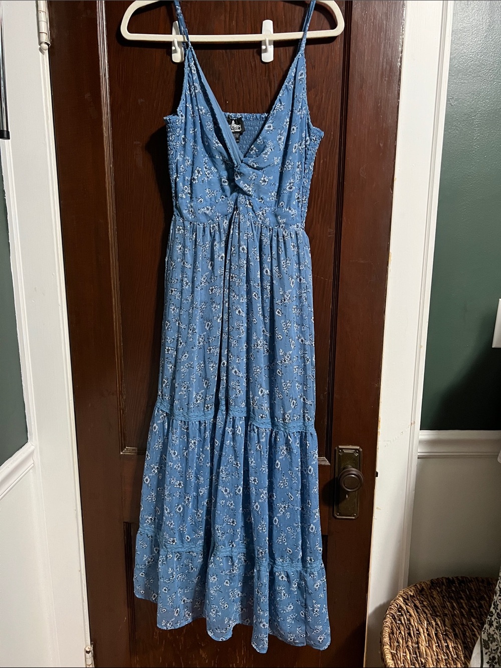 Angie Blue Floral Tie-Front Maxi Dress